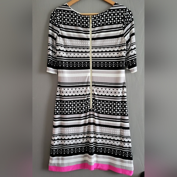 Eliza J Striped Geometric Dress Black White Gray Fuscia Size 8 - Picture 3 of 9
